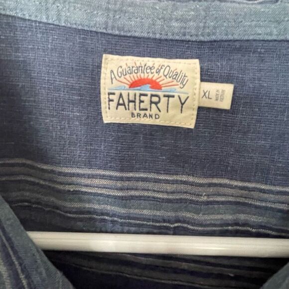 Faherty Brand Men’s XL Short Sleeve Button-Down Hemp Blend Blue Striped Shirt - Picture 3 of 8